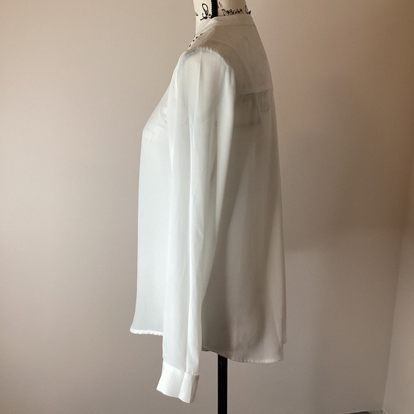 Long Sleeve White Blouse Tunic Top Silver Rhinestones Hidden Buttons Size XSmall - Picture 4 of 12